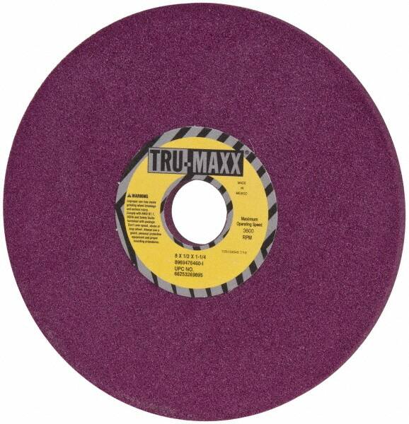 Tru-Maxx - 8" Diam x 1-1/4" Hole x 1/2" Thick, I Hardness, 60 Grit Surface Grinding Wheel - Aluminum Oxide, Type 1, Medium Grade, 3,600 Max RPM, No Recess - Exact Tooling