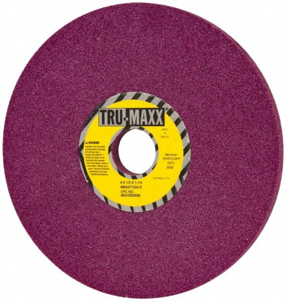 Tru-Maxx - 8" Diam x 1-1/4" Hole x 1/2" Thick, K Hardness, 60 Grit Surface Grinding Wheel - Aluminum Oxide, Type 1, Medium Grade, 3,600 Max RPM, No Recess - Exact Tooling