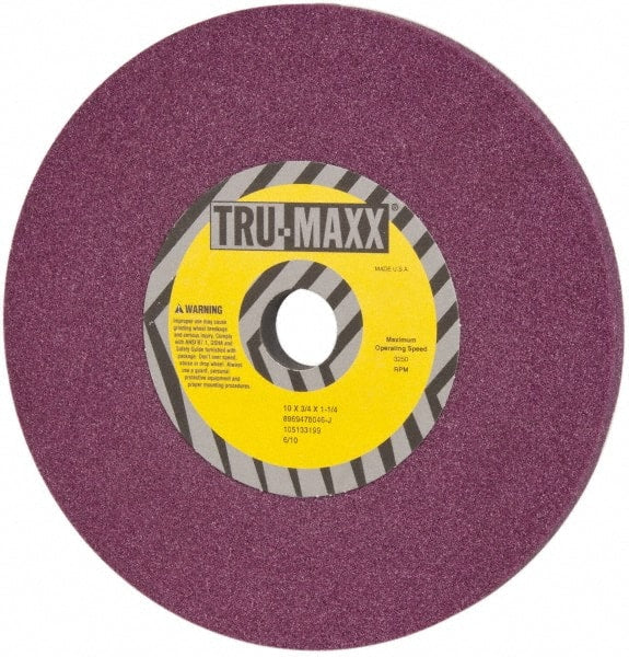 Tru-Maxx - 10" Diam x 1-1/4" Hole x 3/4" Thick, J Hardness, 46 Grit Surface Grinding Wheel - Aluminum Oxide, Type 1, Coarse Grade, 3,250 Max RPM, No Recess - Exact Tooling