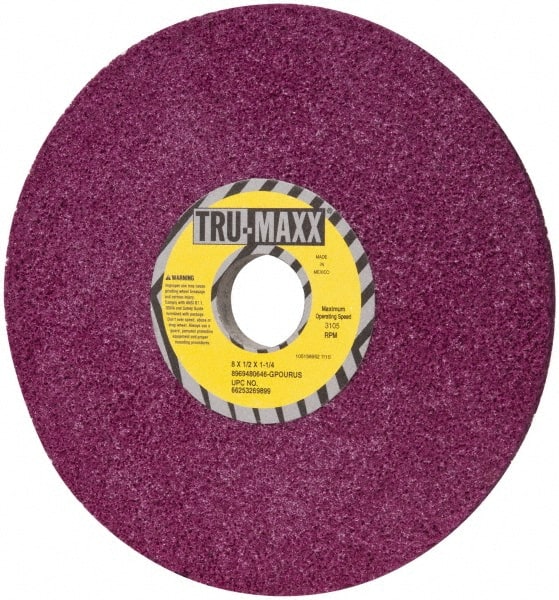 Tru-Maxx - 8" Diam x 1-1/4" Hole x 1/2" Thick, G Hardness, 46 Grit Surface Grinding Wheel - Aluminum Oxide, Type 1, Coarse Grade, 3,105 Max RPM, No Recess - Exact Tooling