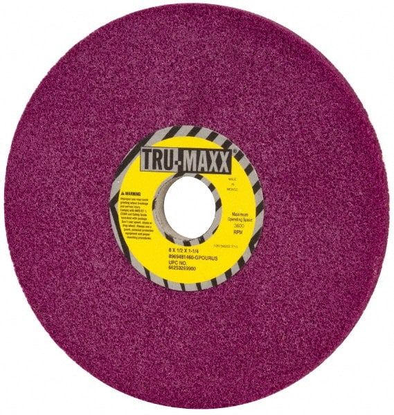 Tru-Maxx - 8" Diam x 1-1/4" Hole x 1/2" Thick, G Hardness, 60 Grit Surface Grinding Wheel - Aluminum Oxide, Type 1, Coarse Grade, 3,600 Max RPM, No Recess - Exact Tooling