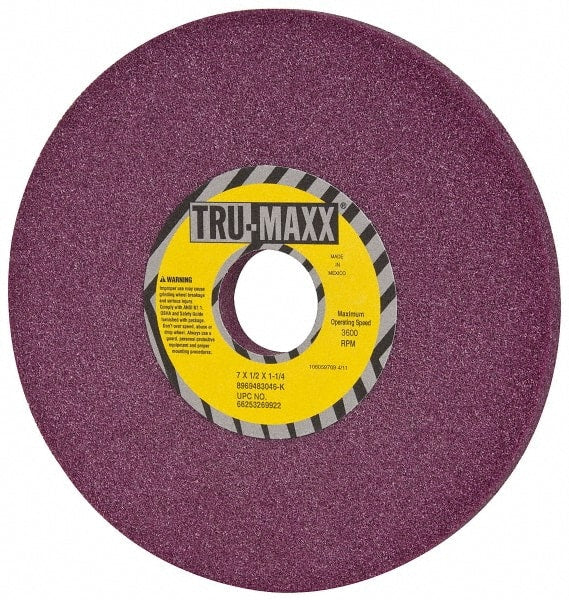 Tru-Maxx - 7" Diam x 1-1/4" Hole x 1/2" Thick, K Hardness, 46 Grit Surface Grinding Wheel - Aluminum Oxide, Type 1, Coarse Grade, 3,600 Max RPM, No Recess - Exact Tooling