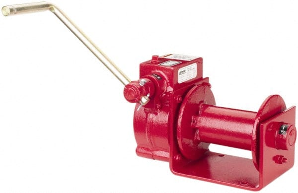 THERN - 2000/1000 Lbs. Load Limit Worm Gear Hand Winch - 2,000 Lbs. Line Pull Capacity, 15 Lbs. Force to Lift 1,000 Pounds, 1/4 inch Cable Diameter - Exact Tooling