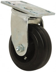 Value Collection - 5" Diam x 2" Wide x 6-1/2" OAH Top Plate Mount Swivel Caster - Rubber, 500 Lb Capacity, Roller Bearing, 4 x 4-1/2" Plate - Exact Tooling