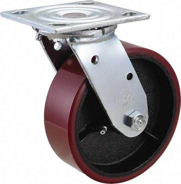 Value Collection - 6" Diam x 2" Wide x 7-1/2" OAH Top Plate Mount Swivel Caster - Polyurethane, 1,200 Lb Capacity, Roller Bearing, 4 x 4-1/2" Plate - Exact Tooling