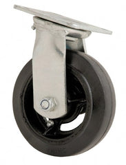 Fairbanks - 6" Diam x 2" Wide x 7-1/2" OAH Top Plate Mount Swivel Caster - Rubber, 500 Lb Capacity, Roller Bearing, 4 x 4-1/2" Plate - Exact Tooling