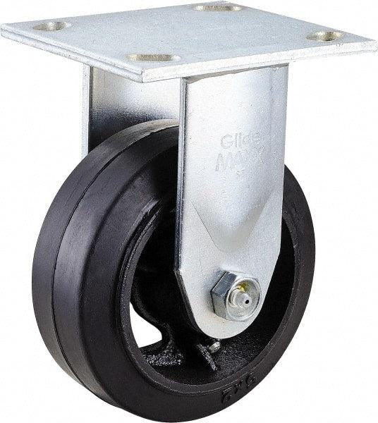 Value Collection - 5" Diam x 2" Wide x 6-1/2" OAH Top Plate Mount Rigid Caster - Rubber, 500 Lb Capacity, Roller Bearing, 4 x 4-1/2" Plate - Exact Tooling