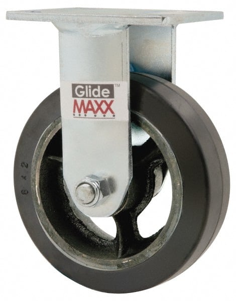 Value Collection - 6" Diam x 2" Wide x 7-1/2" OAH Top Plate Mount Rigid Caster - Rubber, 500 Lb Capacity, Roller Bearing, 4 x 4-1/2" Plate - Exact Tooling