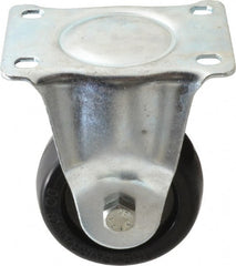 Fairbanks - 3" Diam x 1-1/4" Wide x 4-3/8" OAH Top Plate Mount Rigid Caster - Soft Rubber, 175 Lb Capacity, Self-Lubricating Bearing, 2-7/8 x 3-5/8" Plate - Exact Tooling