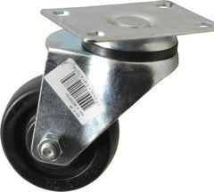 Fairbanks - 3" Diam x 1-1/4" Wide x 4-3/8" OAH Top Plate Mount Swivel Caster - Soft Rubber, 125 Lb Capacity, Self-Lubricating Bearing, 2-7/8 x 3-5/8" Plate - Exact Tooling