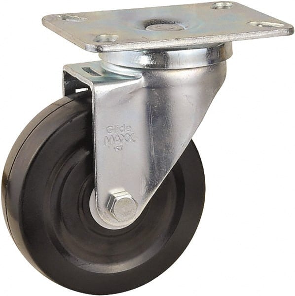Value Collection - 4" Diam x 1-1/4" Wide x 5-13/32" OAH Top Plate Mount Swivel Caster - Soft Rubber, 200 Lb Capacity, Self-Lubricating Bearing, 2-7/8 x 3-5/8" Plate - Exact Tooling