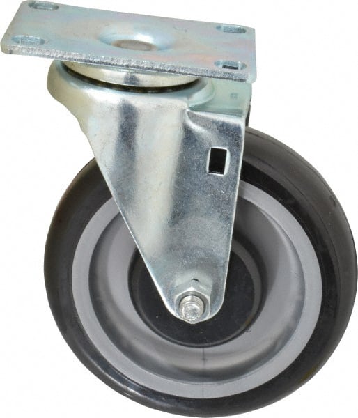 Fairbanks - 5" Diam x 1-1/4" Wide x 6-15/32" OAH Top Plate Mount Swivel Caster - Polyurethane, 275 Lb Capacity, Ball Bearing, 2-7/8 x 3-5/8" Plate - Exact Tooling