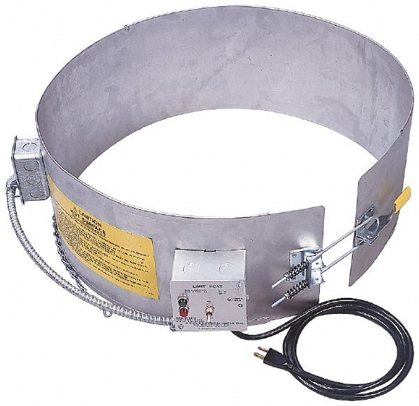 Made in USA - 9-1/4" Wide, 5 Gallon Wrap-Around Drum Heater - 120 Volt, to 800 Watts, 0.9 Amps, 0°F to 165°F Thermostat Rating - Exact Tooling