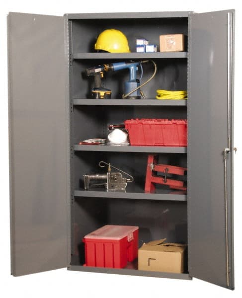 Durham - 3 Shelf Locking Storage Cabinet - Steel, 36" Wide x 24" Deep x 72" High, Gray - Exact Tooling