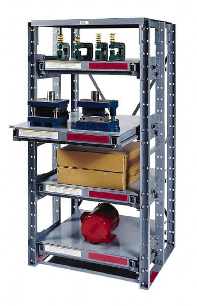 Made in USA - 4 Shelf Starter Full Extension Roll-Out Open Steel Shelving - 2,000 Lb Capacity, 48" Wide x 84-1/2" High x 36" Deep, Gray - Exact Tooling