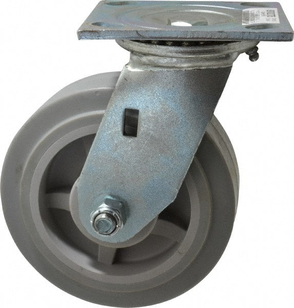Value Collection - 6" Diam x 2" Wide x 7-1/2" OAH Top Plate Mount Swivel Caster - TPR, 550 Lb Capacity, Roller Bearing, 4 x 4-1/2" Plate - Exact Tooling