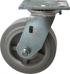 Value Collection - 6" Diam x 2" Wide x 7-1/2" OAH Top Plate Mount Swivel Caster - TPR, 550 Lb Capacity, Roller Bearing, 4 x 4-1/2" Plate - Exact Tooling