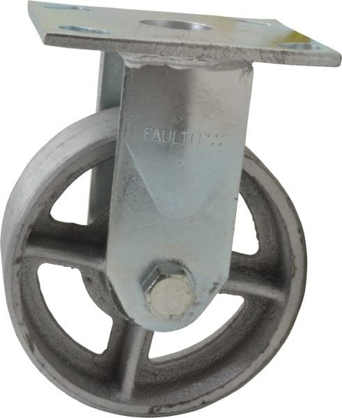 Albion - 5" Diam x 2" Wide x 6-1/2" OAH Top Plate Mount Rigid Caster - Semi-Steel, 900 Lb Capacity, Roller Bearing, 4 x 4-1/2" Plate - Exact Tooling