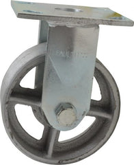 Albion - 5" Diam x 2" Wide x 6-1/2" OAH Top Plate Mount Rigid Caster - Semi-Steel, 900 Lb Capacity, Roller Bearing, 4 x 4-1/2" Plate - Exact Tooling