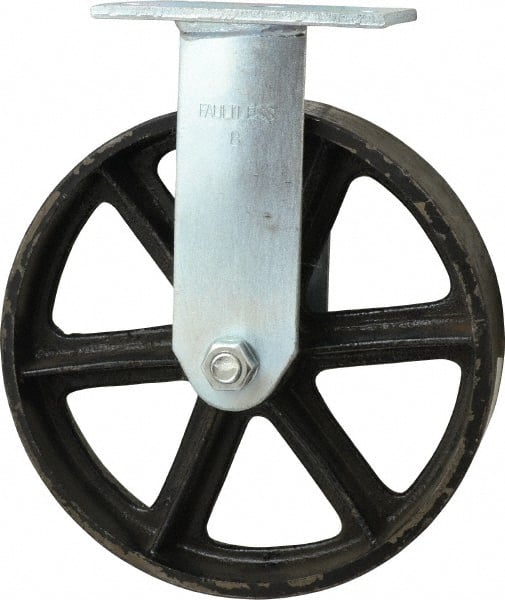 Albion - 8" Diam x 2" Wide x 9-1/2" OAH Top Plate Mount Rigid Caster - Semi-Steel, 1,050 Lb Capacity, Roller Bearing, 4 x 4-1/2" Plate - Exact Tooling