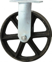 Albion - 8" Diam x 2" Wide x 9-1/2" OAH Top Plate Mount Rigid Caster - Semi-Steel, 1,050 Lb Capacity, Roller Bearing, 4 x 4-1/2" Plate - Exact Tooling