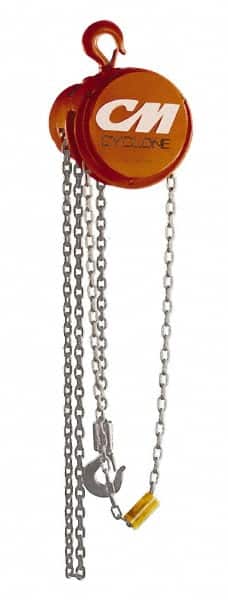 CM - 10,000 Lb Lifting Capacity, 8' Lift Height, Hand Hoist - Made from Chain, 156' Overhaul to Lift 1', 75 Lb Avg Pull to Lift Rated Load, 3 Chains - Exact Tooling