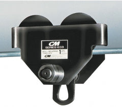 CM - 1 Ton Capacity Wide Range Ball Bearing Trolley - 3" to 8" Flange Width, 3-15/32" Wheel Diam, 5" to 24" I-Beam, 35" Min Radius - Exact Tooling