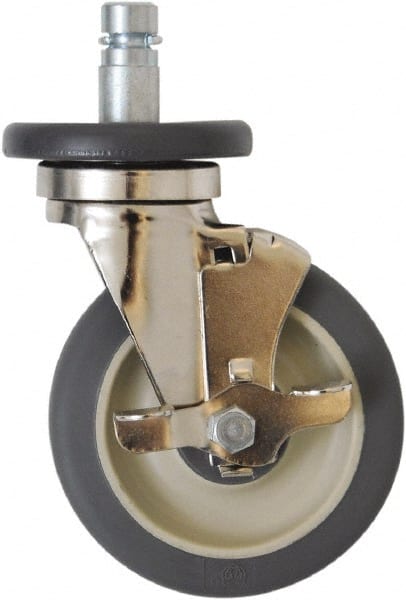 Eagle MHC - 5" Diam x 1-1/4" Wide x 8-1/4" OAH Stem Mount Swivel Caster with Brake - Polyurethane, 300 Lb Capacity, Plain Bearing, 1" Round Stem - Exact Tooling