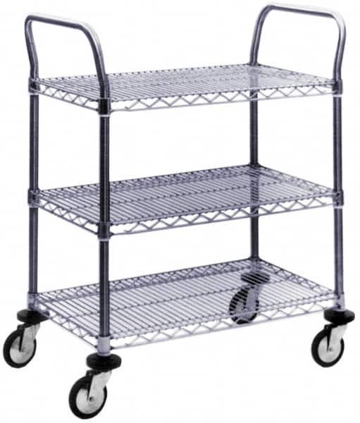 Value Collection - 600 Lb Capacity, 18" Wide x 60" Long x 39" High Wire Cart - 3 Shelf, Steel, Swivel Casters - Exact Tooling