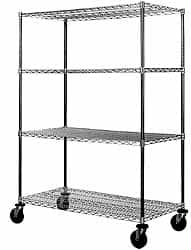 Value Collection - 800 Lb Capacity, 4 Shelf, Rubber Wire Stem Caster Truck - 36" Long x 18" Wide x 79" High, 5" Diam Wheels - Exact Tooling