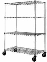 Value Collection - 600 Lb Capacity, 4 Shelf, Rubber Wire Stem Caster Truck - 60" Long x 18" Wide x 68" High, 5" Diam Wheels - Exact Tooling