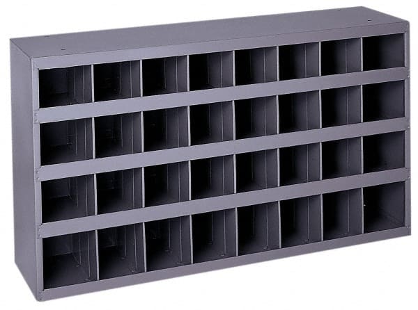 Durham - 32 Bin Bin Shelving Unit with Openings - 33-3/4 Inch Overall Width x 8-1/2 Inch Overall Depth x 19-1/4 Inch Overall Height, Gray Steel Bins - Exact Tooling