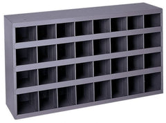 Durham - 32 Bin Bin Shelving Unit with Openings - 33-3/4 Inch Overall Width x 8-1/2 Inch Overall Depth x 19-1/4 Inch Overall Height, Gray Steel Bins - Exact Tooling