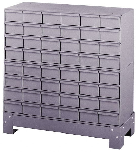 Durham - 48 Bin Bin Shelving Unit with Drawers - 34-1/8 Inch Overall Width x 12-1/4 Inch Overall Depth x 33-3/4 Inch Overall Height, Gray Steel Bins - Exact Tooling