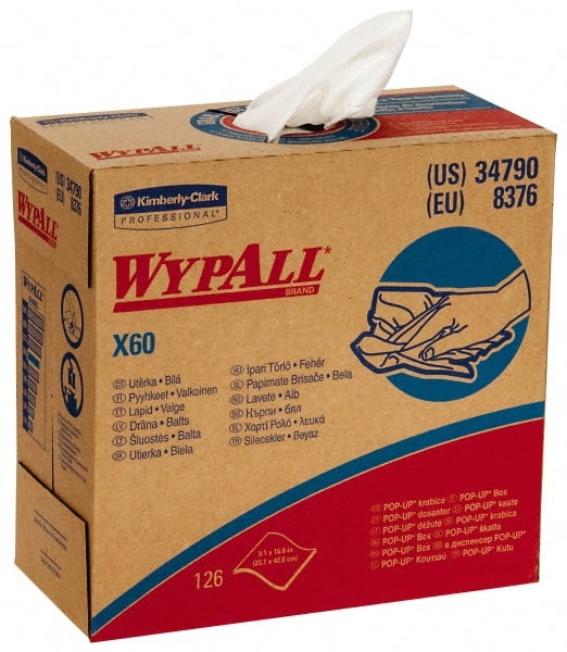 WypAll - X60 Dry Shop Towel/Industrial Wipes - Pop-Up, 16-3/4" x 9" Sheet Size, White - Exact Tooling
