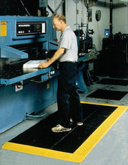 Notrax - 10' Long, Dry/Wet Environment, Anti-Fatigue Matting - Black with Yellow Borders, Vinyl with Vinyl Base, Beveled on 3 Sides - Exact Tooling