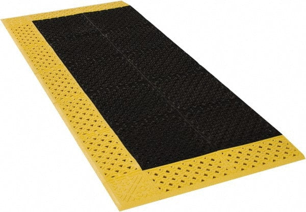 Notrax - 6' Long, Dry/Wet Environment, Anti-Fatigue Matting - Black with Yellow Borders, Vinyl with Vinyl Base, Beveled on 3 Sides - Exact Tooling