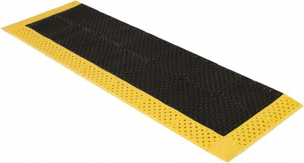 Notrax - 8' Long, Dry/Wet Environment, Anti-Fatigue Matting - Black with Yellow Borders, Vinyl with Vinyl Base, Beveled on 3 Sides - Exact Tooling