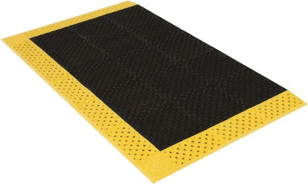 Notrax - 6' Long, Dry/Wet Environment, Anti-Fatigue Matting - Black with Yellow Borders, Vinyl with Vinyl Base, Beveled on 3 Sides - Exact Tooling