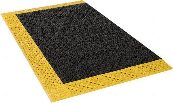 Notrax - 6' Long, Dry/Wet Environment, Anti-Fatigue Matting - Black with Yellow Borders, Vinyl with Vinyl Base, Beveled on 3 Sides - Exact Tooling