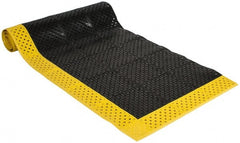 Notrax - 10' Long, Dry/Wet Environment, Anti-Fatigue Matting - Black with Yellow Borders, Vinyl with Vinyl Base, Beveled on 3 Sides - Exact Tooling