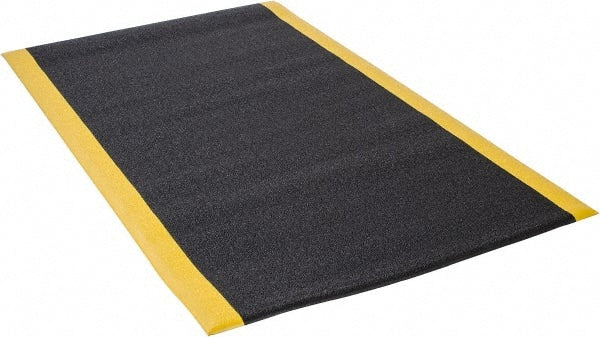 Wearwell - 5' Long x 3' Wide, Dry Environment, Anti-Fatigue Matting - Black with Yellow Borders, Urethane with Vinyl Sponge Base, Rounded on 4 Sides - Exact Tooling