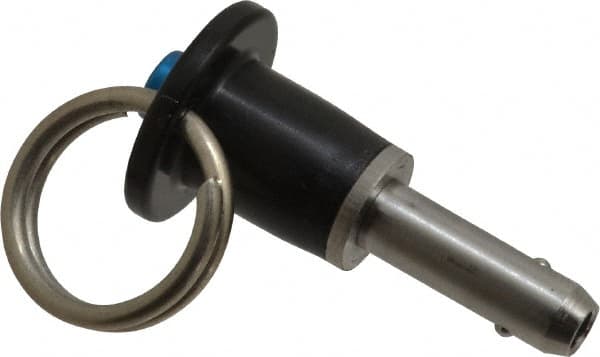 Jergens - 1/4" Diam, 1/2" Usable Length, Button Handle, Push Button Quick Release Pin - 1-3/4" Overall Length, Grade 17-4 Stainless Steel, Passivated Finish - Exact Tooling