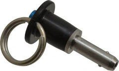 Jergens - 1/4" Diam, 1/2" Usable Length, Button Handle, Push Button Quick Release Pin - 1-3/4" Overall Length, Grade 17-4 Stainless Steel, Passivated Finish - Exact Tooling