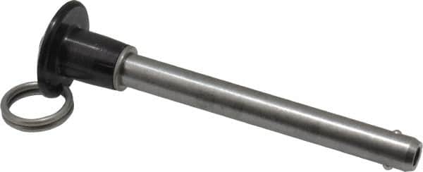 Jergens - 3/8" Diam, 3" Usable Length, Button Handle, Push Button Quick Release Pin - 4-1/2" OAL, Grade 17-4 Stainless Steel, Passivated Finish - Exact Tooling
