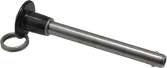 Jergens - 3/8" Diam, 3" Usable Length, Button Handle, Push Button Quick Release Pin - 4-1/2" OAL, Grade 17-4 Stainless Steel, Passivated Finish - Exact Tooling