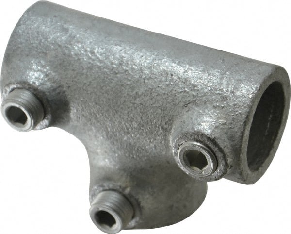 Kee - 3/4" Pipe, 90° Three Socket Tee, Malleable Iron Tee Pipe Rail Fitting - Galvanized Finish - Exact Tooling