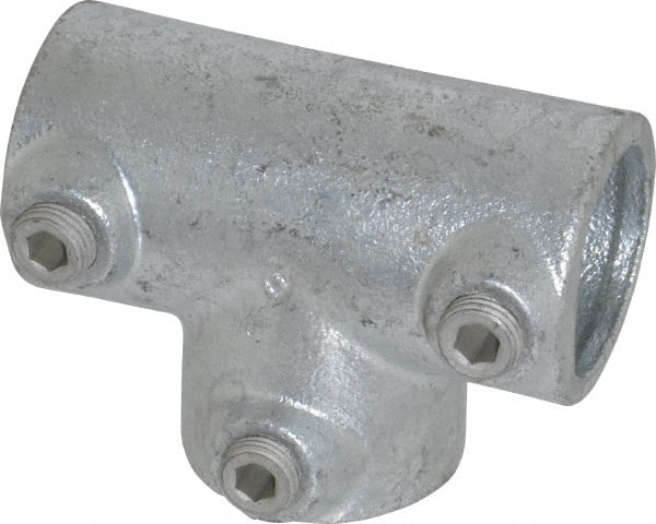 Kee - 1" Pipe, 90° Three Socket Tee, Malleable Iron Tee Pipe Rail Fitting - Galvanized Finish - Exact Tooling
