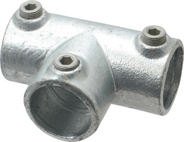 Kee - 1-1/4" Pipe, 90° Three Socket Tee, Malleable Iron Tee Pipe Rail Fitting - Galvanized Finish - Exact Tooling