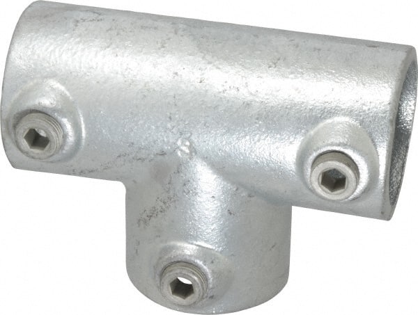Kee - 1-1/2" Pipe, 90° Three Socket Tee, Malleable Iron Tee Pipe Rail Fitting - Galvanized Finish - Exact Tooling